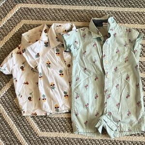 3-6M Carters, Old Navy short sleeve button down with Baby Gap flamingo romper.